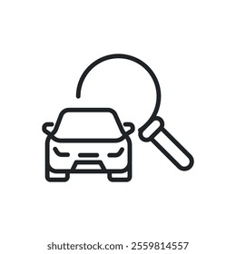 Searching car thin line icons. Perfect pixel on transparent background