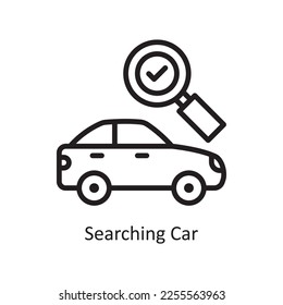Buscando la ilustración de diseño de iconos de contorno del vector del coche. Símbolo de accidente de coche en el archivo EPS 10 de fondo blanco
