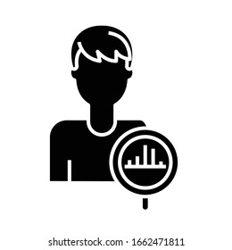 Searching chart black icon, concept illustration, vector flat symbol, glyph sign.