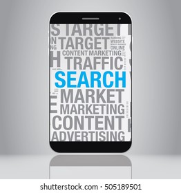 Searching concept on smartphone screen, vector illustration