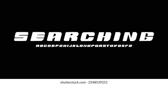 Procurando, fonte de alfabeto urbano simples e criativa. Abstrato digital futurista, logotipo, música, esporte, tipografia de tecnologia mínima. Ilustração de vetor numérico simples
