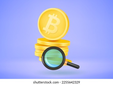 Searching for crypto currency. 3d vector illustration