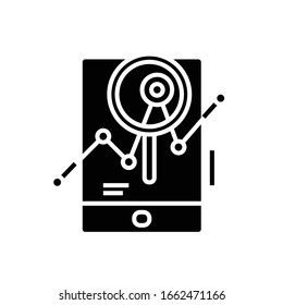 Searching data black icon, concept illustration, vector flat symbol, glyph sign.