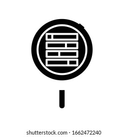 Searching data black icon, concept illustration, vector flat symbol, glyph sign.