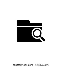 Searching data folder with magnifier glass, vector icon