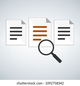 Searching the document or application concept. Human resources management concept, searching documents papers. Vector Illustration isolated on modern background.