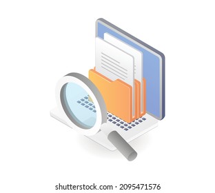 Searching for document data in isometric illustration