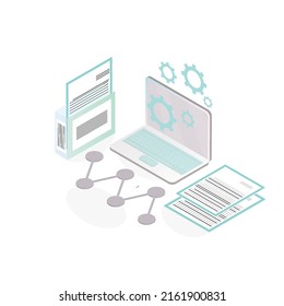 Searching for document data in isometric illustration
