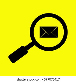 Searching Email icon. Black icon on yellow background
