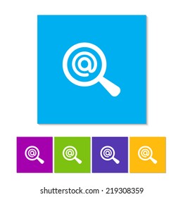 Searching Email icon. Flat icon design. Orange, purple, magenta, violet, yellow, green and blue color buttons