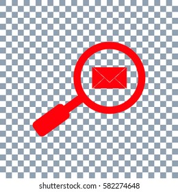 Searching Email icon on transparent background. Red icon