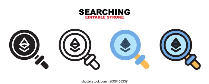 Searching ethereum icon with cryptocurrency collection. Icons are designed in full color, outline, flat, glyphs and lines. Perfectly editable strokes and pixels. Can use for web, mobile, ui and more.