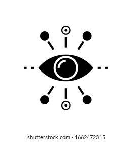 Searching eye black icon, concept illustration, vector flat symbol, glyph sign.