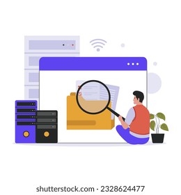 Searching file in folder directory illustration concept. Illustration for website, landing page, mobile app, poster and banner. Trendy flat vector illustration