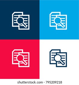 Searching file interface symbol four color material and minimal icon logo set in red and blue