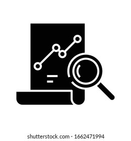 Buscando archivos icono negro, ilustración conceptual, símbolo plano vectorial, signo de glifo.