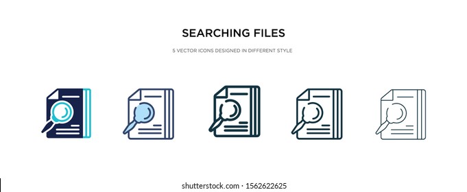 searching files icon in different style vector illustration. two colored and black searching files vector icons designed in filled, outline, line and stroke style can be used for web, mobile, ui