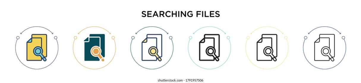 Searching files icon in filled, thin line, outline and stroke style. Vector illustration of two colored and black searching files vector icons designs can be used for mobile, ui, web