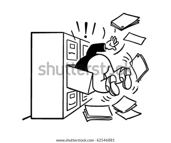 Searching Filing Cabinet Retro Clipart Illustration Stock Vector