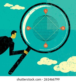 Searching the Four Corners of the Earth
A businessman looking through a magnifying glass searches the four corners of the Earth. 