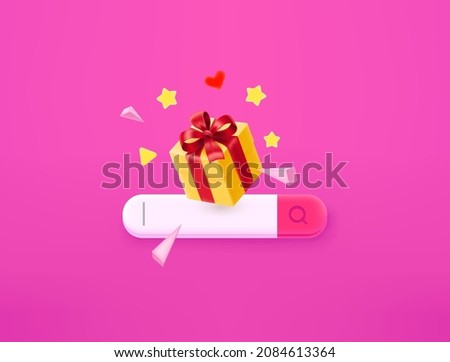 Searching for a gift concept with search tab. 3d style vector illustration