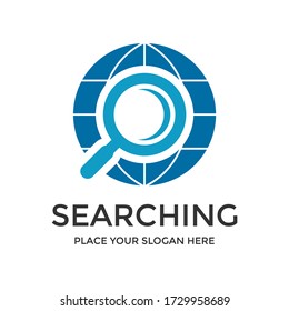 Searching globe or internet vector logo template. This design use discovery or find symbol. Suitable for business or technology. 