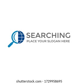 Searching globe or internet vector logo template. This design use discovery or find symbol. Suitable for business or technology. 