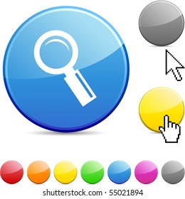 Searching glossy vibrant round icon.