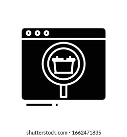 Searching goods black icon, concept illustration, vector flat symbol, glyph sign.