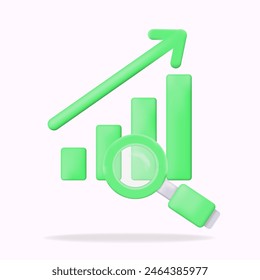 searching graph going up, business going up and profit, 3d icon illustration