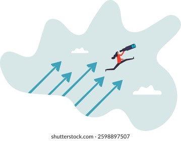 Searching for growth opportunity, vision to look and see future, challenge ahead or motivation to grow business .character for design