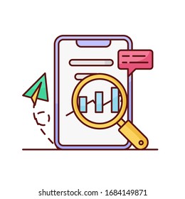 Searching for growth statistic. Internet marketing design icon. Digital marketing with flat icons. Editable stroke. Vector illustration. Ready to use for website mobile app presentation and any other 