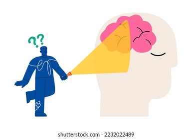 Searching in head for info. Memory loss and problem with information forgetting. Colorful vector illustration
