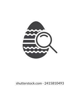 Searching for hidden eggs vector icon. Easter egg and magnifying glass filled flat sign for mobile concept and web design. Easter egg hunt glyph icon. Symbol, logo illustration. Vector graphics