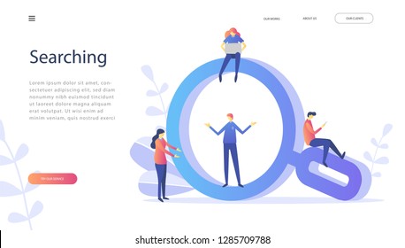 Searching, Human Resources, Recruitment Concept for web page, banner, presentation, social media, documents, cards, posters. Vector illustration HR, SEO, Magnifying glass sign