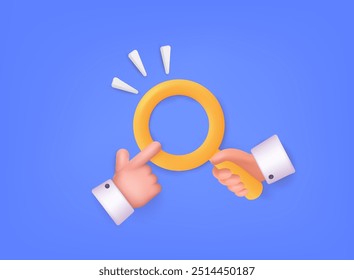 Searching icon concept. Discovery, research, search, analysis concept. 3d magnifying icon vector rendering illustration.