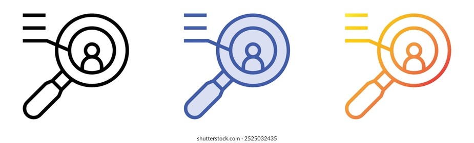 icono de búsqueda. Lineal, relleno azul y diseño de estilo degradado aislado sobre fondo blanco
