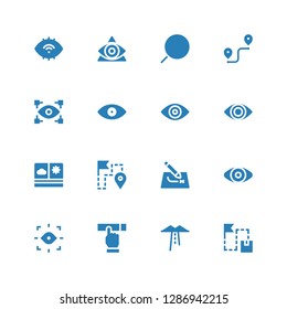 searching icon set. Collection of 16 filled searching icons included Route, Searching, Eye, View