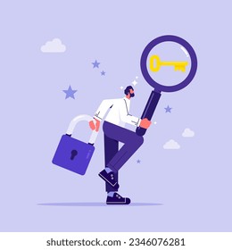 Searching idea key for success flat concept vector illustration, finding exit from complicated situation or search for new creative thoughts