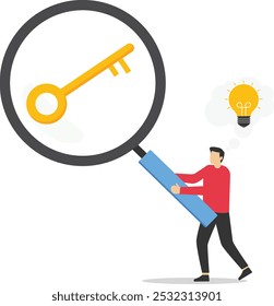 Searching idea key for success flat concept vector illustration, finding exit from complicated situation or search for new creative thoughts

