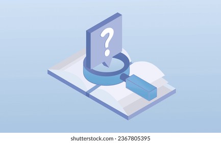 Searching for information in a book.on blue background.3D design.isometric vector design Illustration.