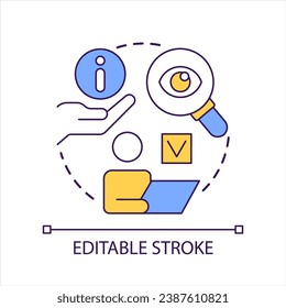 Searching information concept icon. Data research. Internet browsing. Find solution. Complete task abstract idea thin line illustration. Isolated outline drawing. Editable stroke. Arial font used