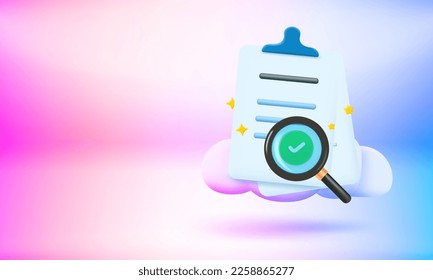 Searching information concept with paper sheets and magnifier. 3d vector banner with copy space