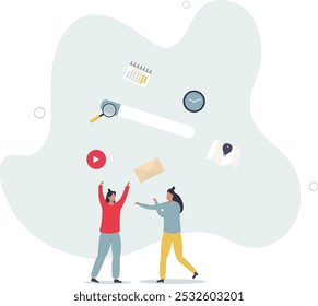 Searching information and info search engine on browser.flat design with people.
