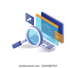 Searching for information on the internet flat and isometric illustration