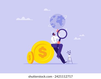 Searching for investment opportunity concept, financial success, find way to make profit and earning, businessman spinning globe on finger to find a place to investment 