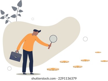 Searching for investment opportunity, financial success or salary raise, inspect way to make profit and earning concept.flat vector illustration.