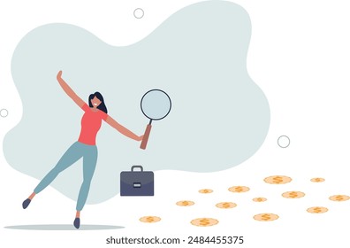 Searching for investment opportunity, financial success or salary raise, inspect way to make profit and earning concept.flat design.illustration with people.