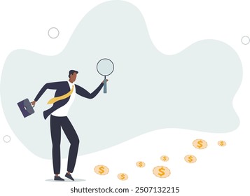 Searching for investment opportunity, financial success or salary raise, inspect way to make profit and earning concept.flat design with people.