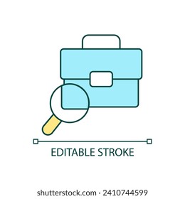 Searching job RGB color icon. Work hunting. Recruitment. Hiring candidates. Business research. Isolated vector illustration. Simple filled line drawing. Editable stroke. Arial font used